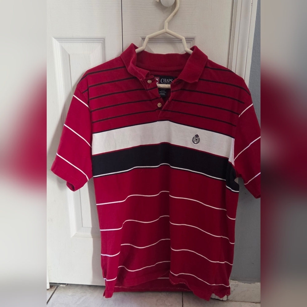Chaps Red Striped Men's Short Sleeve Polo Shirt Size L